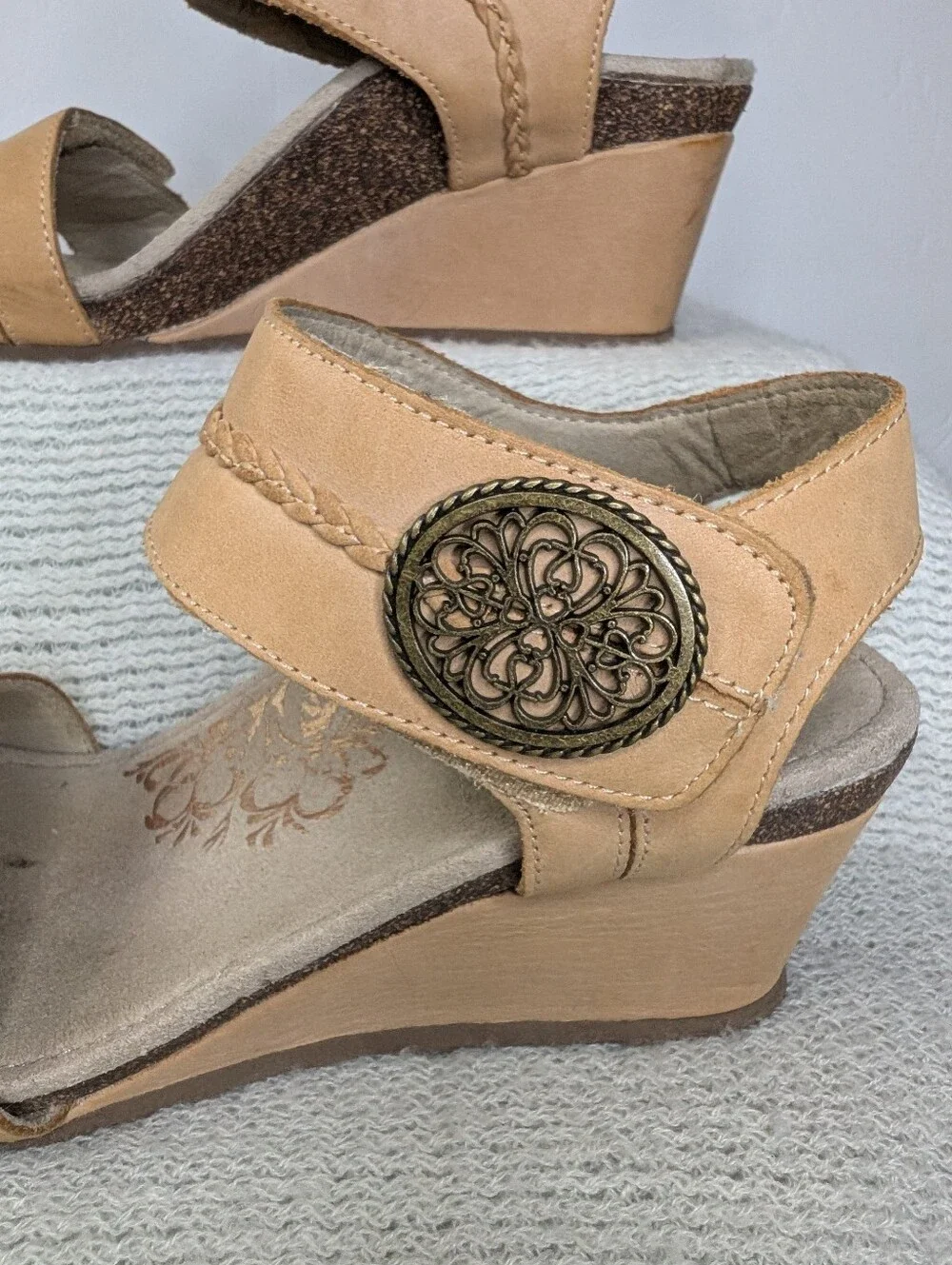 Aetrex Arielle Wedge Sandals Tan Women's 7